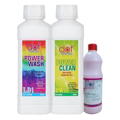 DOT NON-ACIDIC - Detergent Liquid 850ml, Dishwash Liquid 850ml, Fabric Softener 650ml - Introductory offer