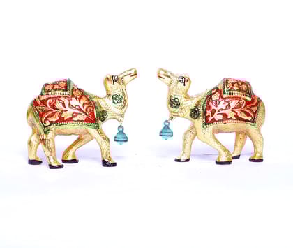 Dreamkraft Aluminium Rajasthani Handicrafts Camel Set of 2 Statue with Meenakari, Idol for Decoration, Gifting, Home, Office, Table Decor (Multicolor - 10 x 9 x 9 cm )