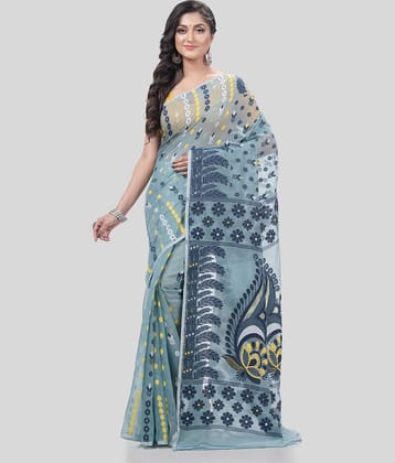 Desh Bidesh Cotton Self Design Saree Without Blouse Piece ( SkyBlue )