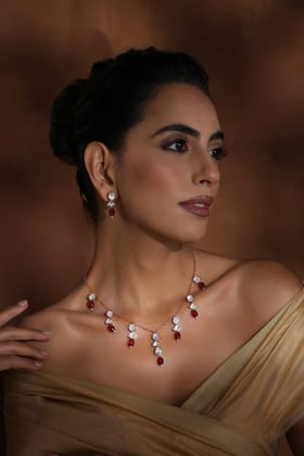 Yahvi Ruby Polki Necklace Set-Polki