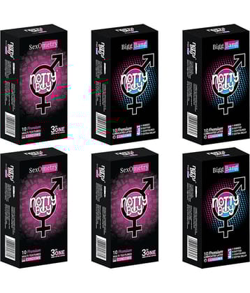 NottyBoy 3 IN 1 & 4 IN 1, Dotted, Ribbed, Long Lasting, Contour Condoms For Men - 60 Units