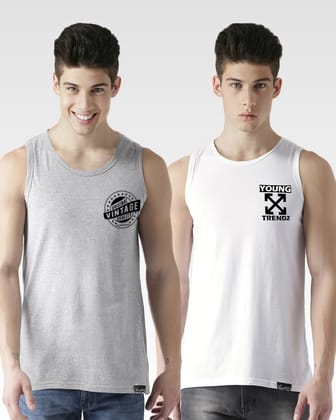 Boys Print Sleeveless Combo Tshirt-7-8 Years / Grey White