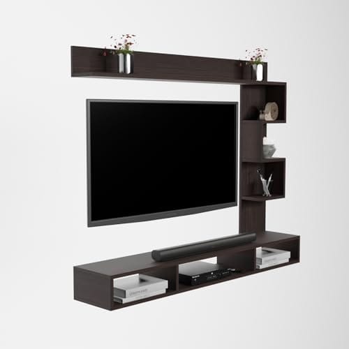 DAS Hubert Pro Wall Mount Engineered Wood TV Entertainment Unit/Tv Rack Set to Box Stand with Wall Shelves for Living Room Flowery Wenge Finish (Ideal for up to 43") Screen