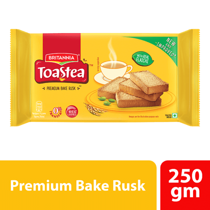 Britannia Toastea Premium Bake Rusk With Goodness Of Elaichi, Sooji & Wheat, 250 g