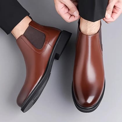 WUGO:: Latest Stylish Men Solid Faux Leather Brown Chelsea Boots | Stylish Slip-On Casual & Formal Boots For Men's & Boys (Free Home Delivery)