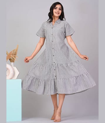 Flamboyant Cotton Striped Knee Length Women's Shirt Dress - Pink ( Pack of 1 )