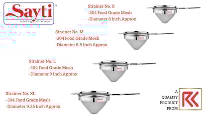 RK Sayti Stainless Steel Conical Strainer Set, 304 Grade Single Mesh, Premium Polish, 4 Sizes (S/M/L/XL)