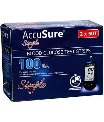 ACCUSURE Simple Blood Glucose Test Strips - 100 Strips (Pack of 2X50)