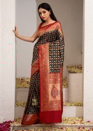 Gulkaari: Banarasi Brocade Meenakari Floral Jaal Saree with Mughal Butas