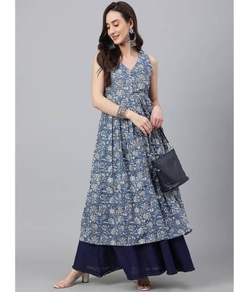 Janasya - Blue Cotton Women's Front Slit Kurti ( Pack of 1 )