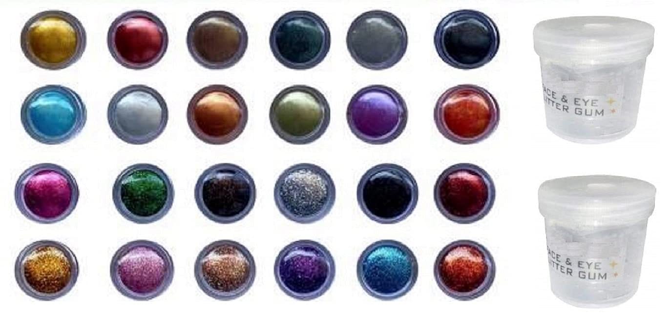 Elecsera Multicolor Shining Eyeshadow Shimmer / Glitter Powder 24 Pcs with Two Glitter Glue/Gum (Multicolor)