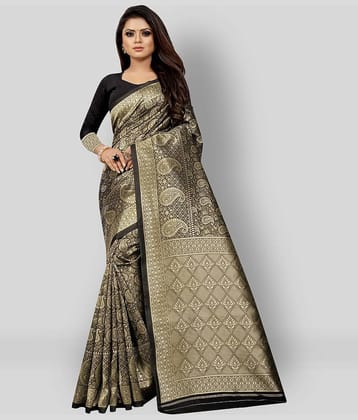 Gazal Fashions Silk Blend Printed Saree With Unstitched Blouse Piece ( Multicolor )