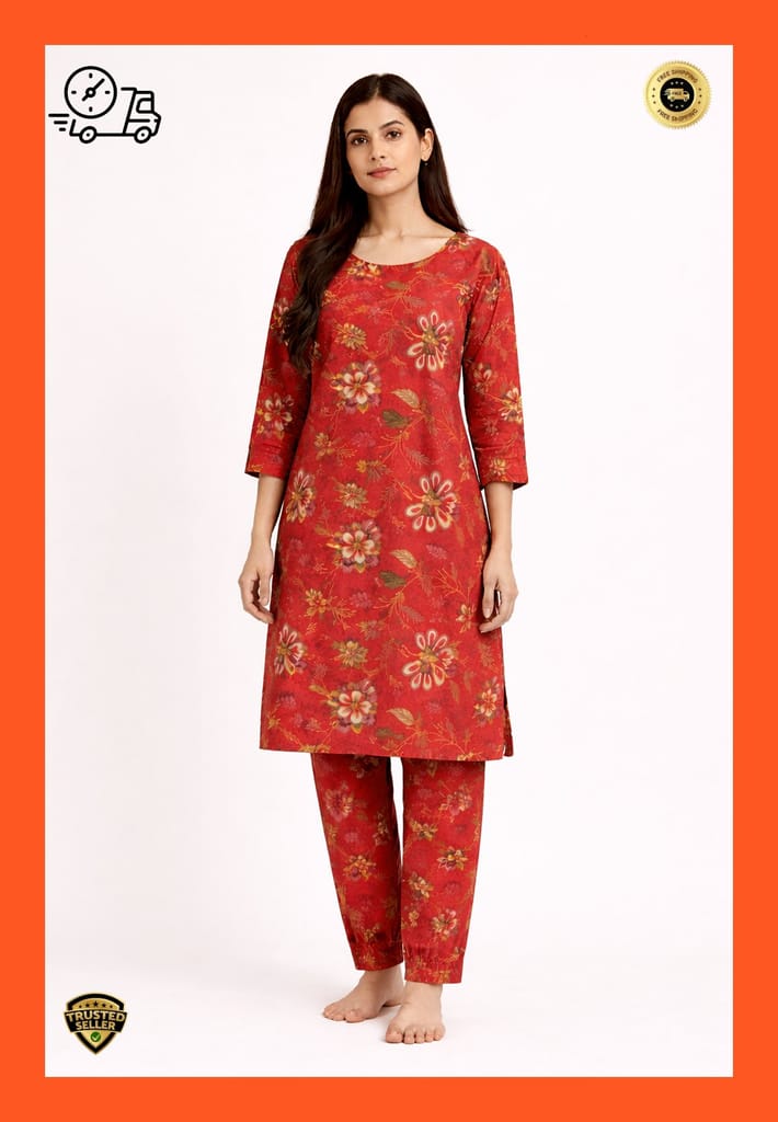 Women Cotton Printed Straight Kurti Pant Set | Floral Printed Kurta with Pant | Casual Daily Wear Ethnic Kurti Set for Women