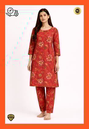 Women Cotton Printed Straight Kurti Pant Set | Floral Printed Kurta with Pant | Casual Daily Wear Ethnic Kurti Set for Women
