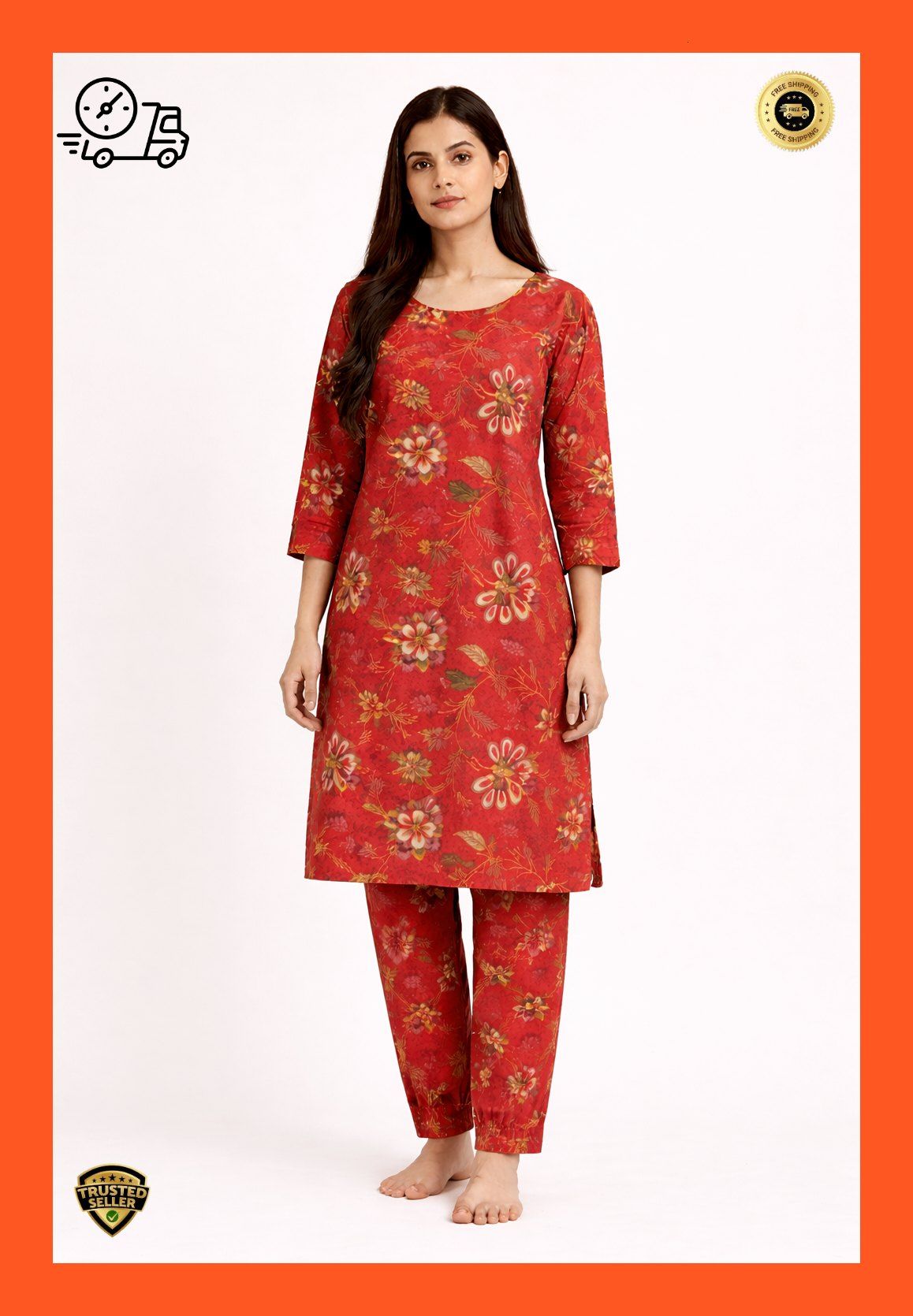 Women Cotton Printed Straight Kurti Pant Set | Floral Printed Kurta with Pant | Casual Daily Wear Ethnic Kurti Set for Women