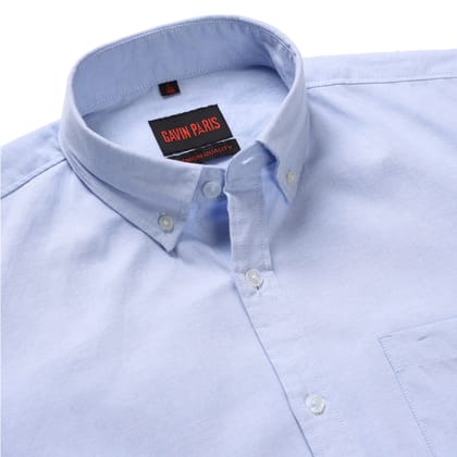 Light Blue Solid Slim Fit Cotton Men's Full Sleeve Shirt With Pocket (GP358)-M-38 / Full Sleeve
