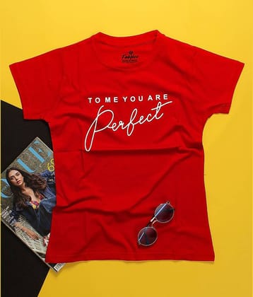 Fabflee Women Cotton Printed Regular Fit Round Neck T-Shirt ( Red )