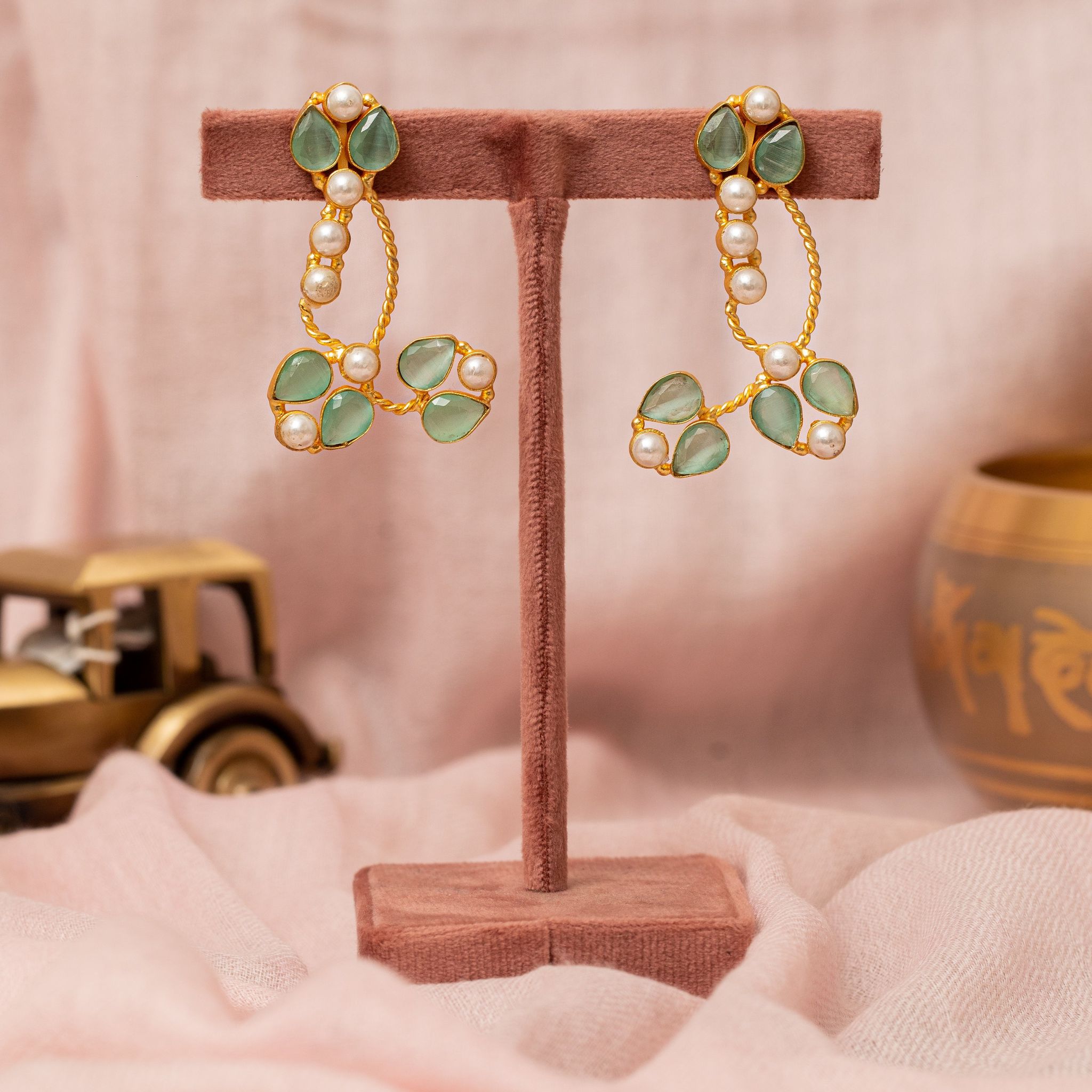 Maham Women Gold Plated Earrings-Green
