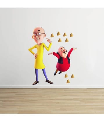 Decor Villa Samosa Motu Patlu PVC Multicolour Wall Sticker - Pack of 1
