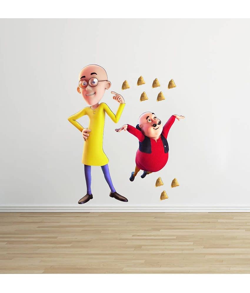 Decor Villa Samosa Motu Patlu PVC Multicolour Wall Sticker - Pack of 1