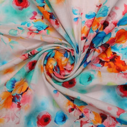 Rainbow Colourful Tulip Roses Digital Printed Fabric - Pure Cotton-Pure / Pure Cotton / 108 CM | 42 Inch