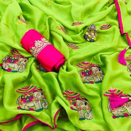 Perfect Parrot Green color Georgette Embroidered Sari MS-1 PG