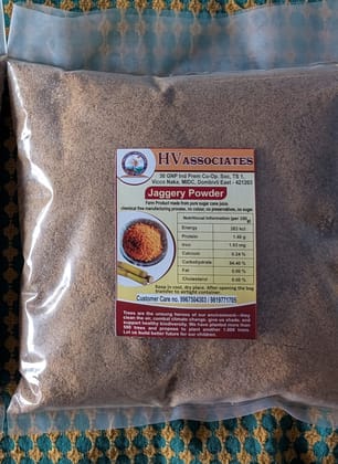 Hv Associates Jaggery Powder (1 Kg) | Pure & Natural Farm Product | Made From Sugarcane Juice | Healthy Sugar Substitute, Shakkar, Gud Powder