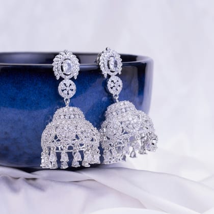 Radiant Pearl Jhumka-White / Rhodium / Free Size