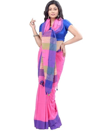Desh Bidesh Cotton Self Design Saree With Unstitched Blouse Piece ( Pink,Purple )