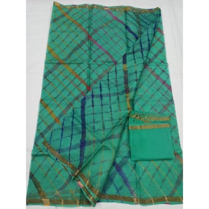 Surreal Pure Silk Kota Doria Green Saree Handcrafted