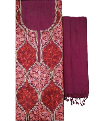 KASHMIRI Purple Woollen Unstitched Dress Material