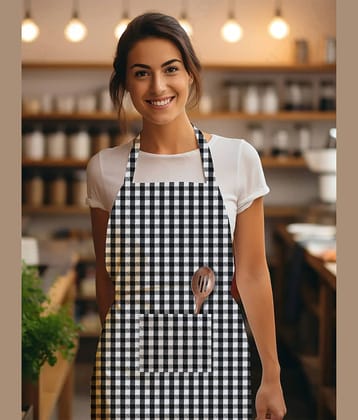 NISSI Cotton Checks Kitchen Apron with 1 Center Pocket ( Pack of 1 )