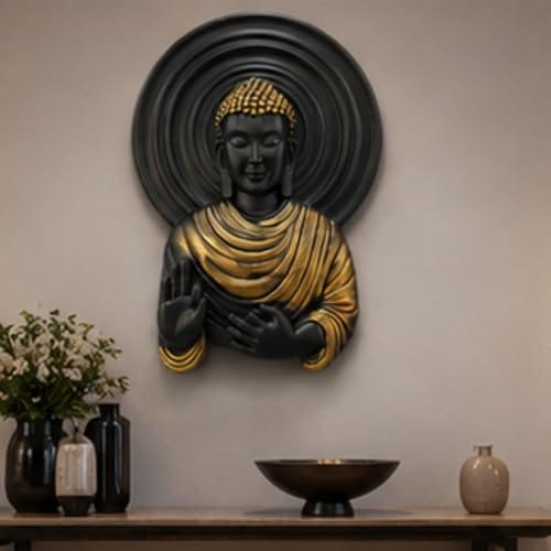 Wall Decor for Home & Office | Round Buddha Face Antique Wall Hanging | Decorative Wall Mount Buddha Idol Figurine