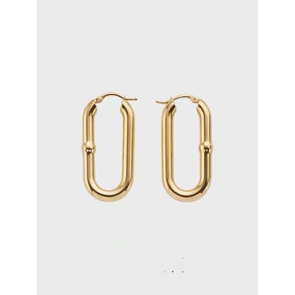Slim 316L Stainles Steel Anti Tarnish Oval Hoop Earring for Women-GOLD