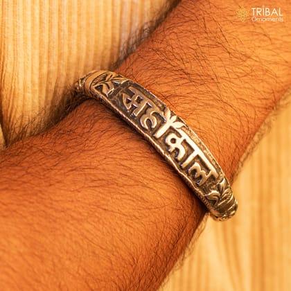 925 Sterling silver chitai work "MAHAKAL"shiva mantra bracelet kada unisex tribal ethnic jewelry nsk784