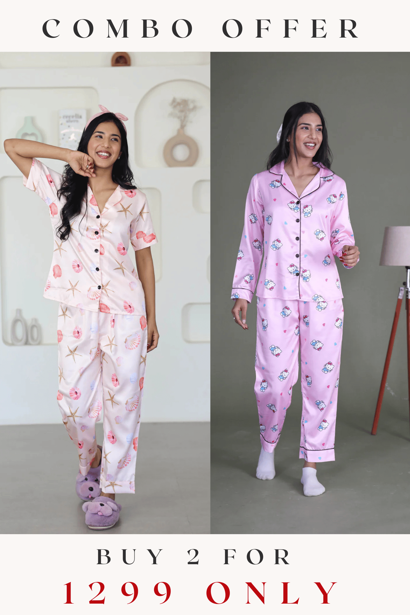 COMBO OF 2 Night Wear Satin Pastel Pink Light PInk Color suits-s