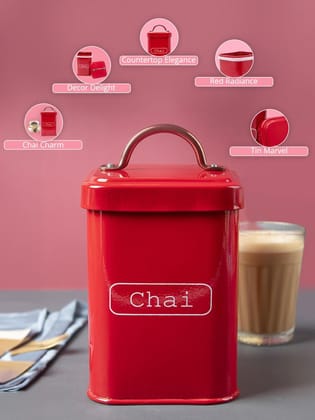 Market99 Chai Jar - 1 Litre Red Metal Storage Solution for a Stylish Kitchen