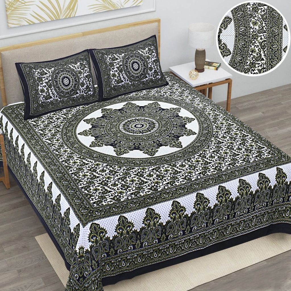 3001-Hometrade India-Standard King Size (90*108 Inches) Double Bedsheet With 2 Pillow Cover-RJ-14-Jaipur lining-3876