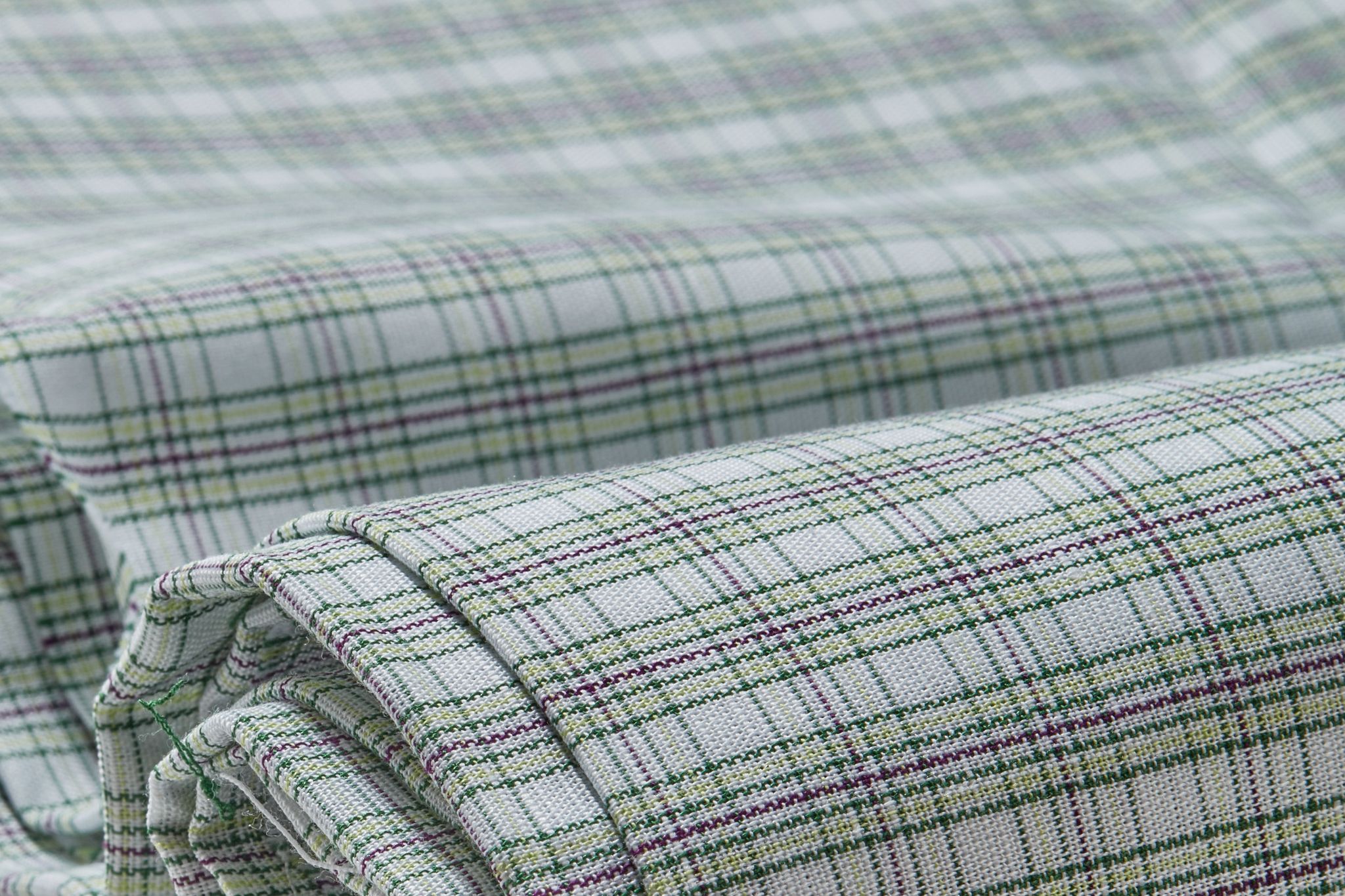 Linen Cotton Blend, Yarn Dyed Checks, Plain,White And Green And VioletMen And Women, Unstitched Shirting Or Top Fabric-1 Meter