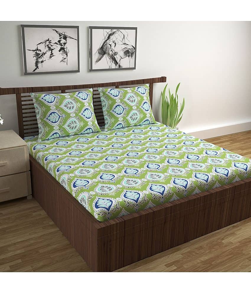 DIVINE CASA Cotton Double Bedsheet ( Green )