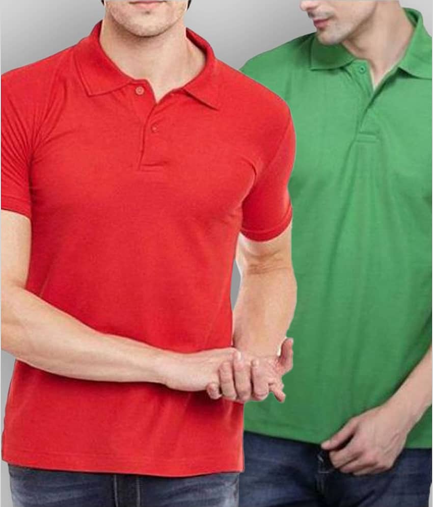 SKYRISE Pack of 2 Cotton Blend Slim Fit Solid Half Sleeves Men's Polo T Shirt ( Multicolor )