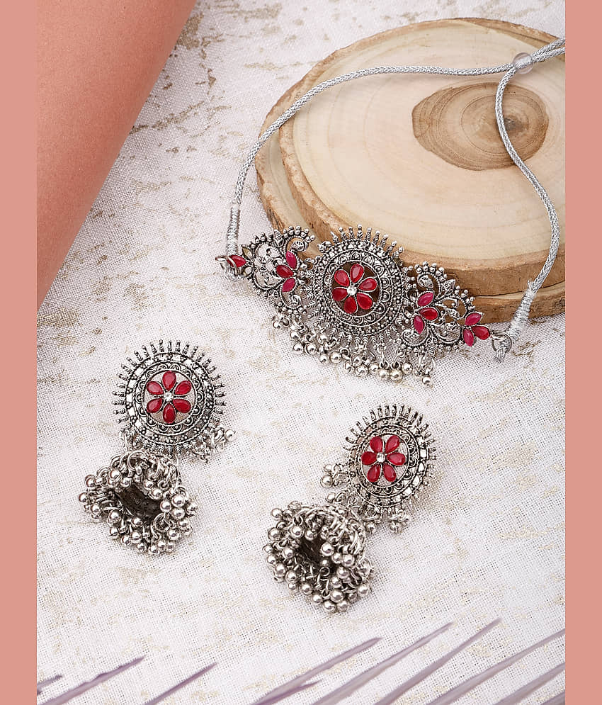 PUJVI Maroon German Necklace Set ( Pack of 1 )