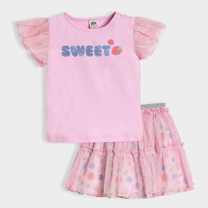 Bloom Pink Top & Skirt Co-Ord Set-6-9 M / Pink