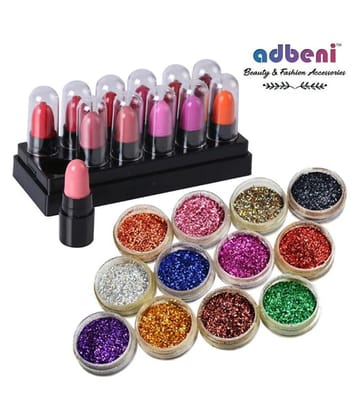 Adbeni 12pc Lipstick & 12pc Gilitter Low Budget Combo Pack GC-942 Makeup Kit 40