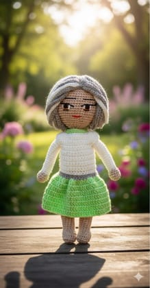 Sakha Crochet Doll White Gray Green