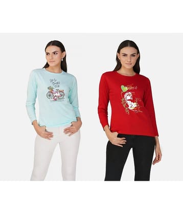 CHOZI Women Cotton Blend Printed Regular Fit Round Neck T-Shirt ( Multi Color )