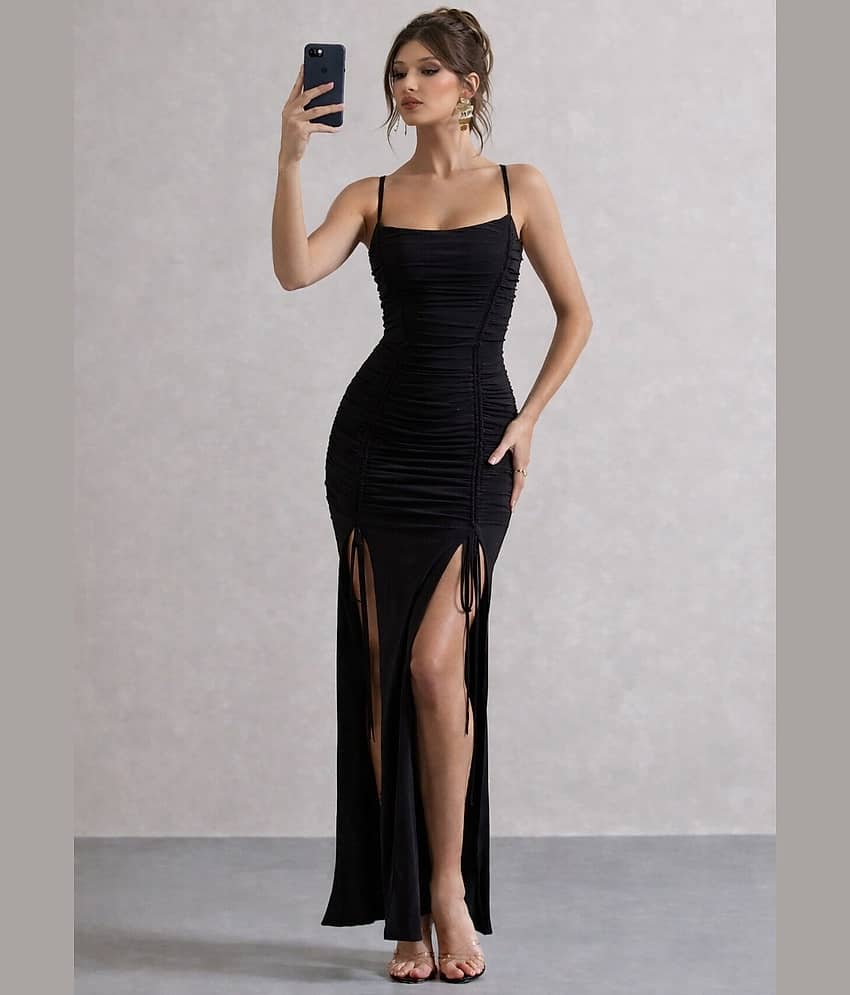 Traquila Women Lycra Bodycon Dress ( Black )