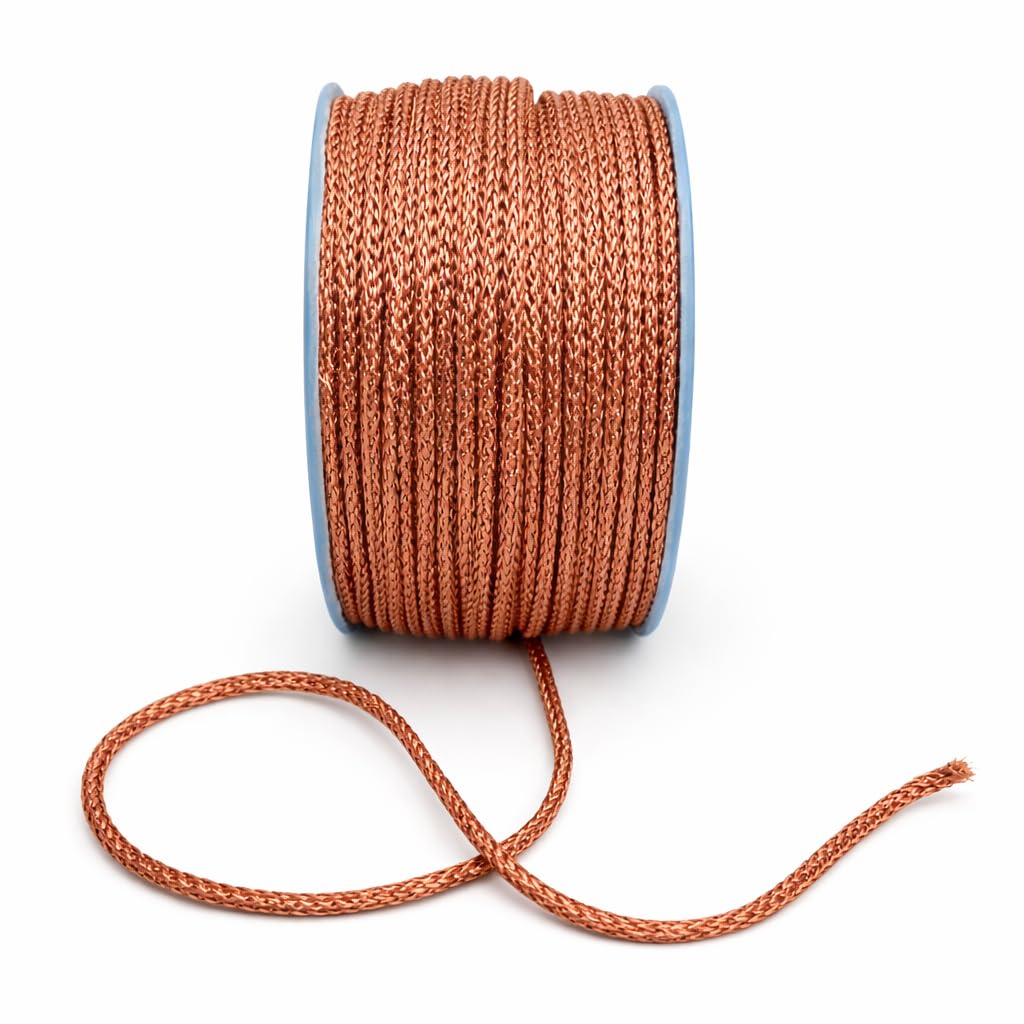 Copper Dori Braided Cord Roll (18 Meter) | Metallic Copper Color | Fancy Braided Thread for Piping, Bead Art & Apparels | Embroidery, Aari Work, Jewellery Making