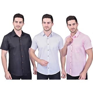 PrintCulture PRINTCULTR Men Regular Fit Solid Spread Collar Festive Shirt (Pack of 3)