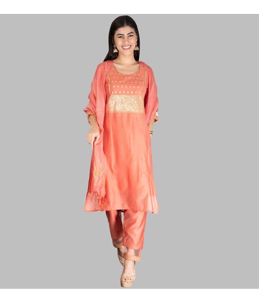G4Girl - Peach Straight Rayon Women's Stitched Salwar Suit ( Pack of 1 )